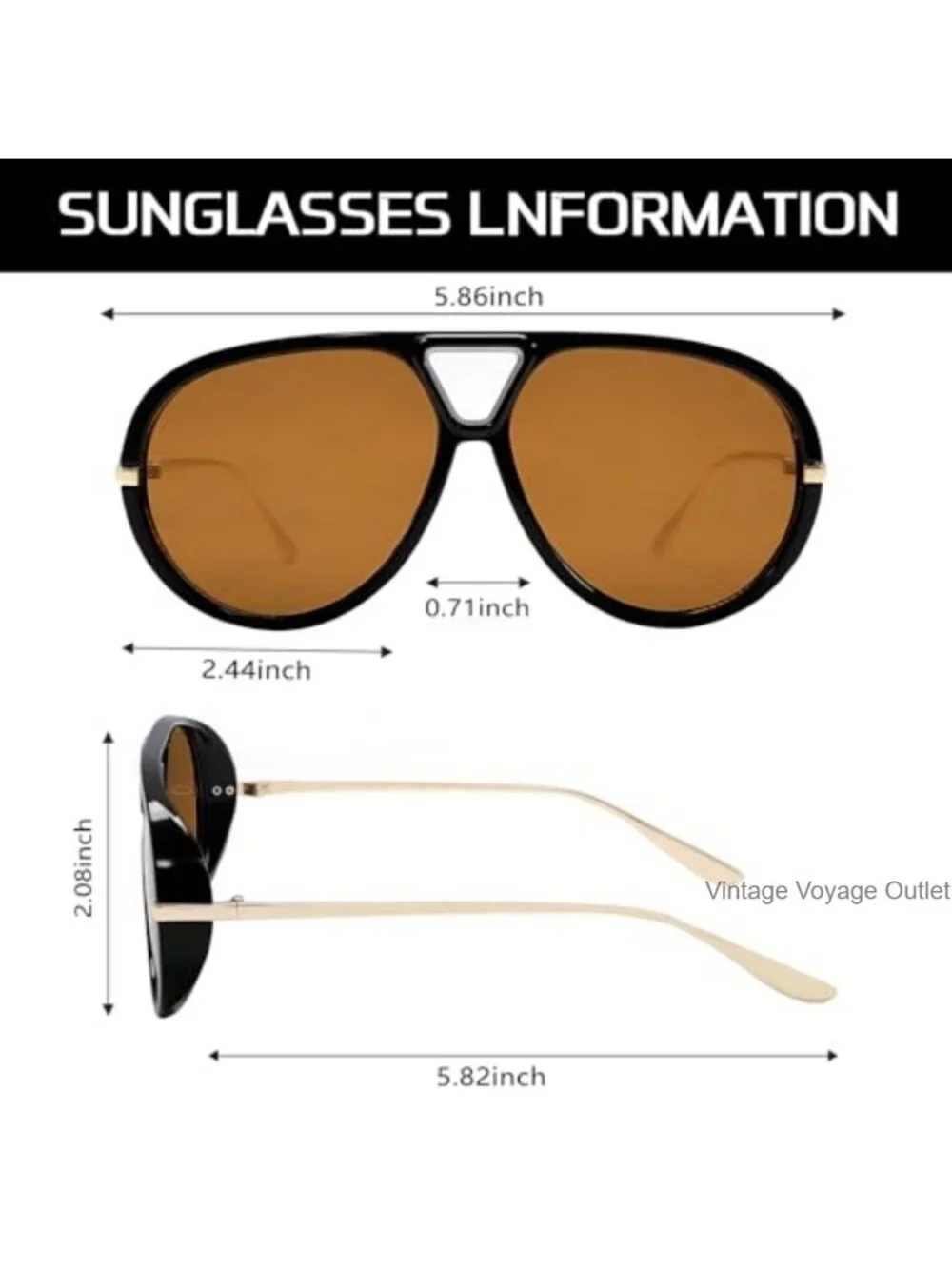 Retro Gold Aviator Sunglasses Oversized Metal Frame UV Protection Unisex